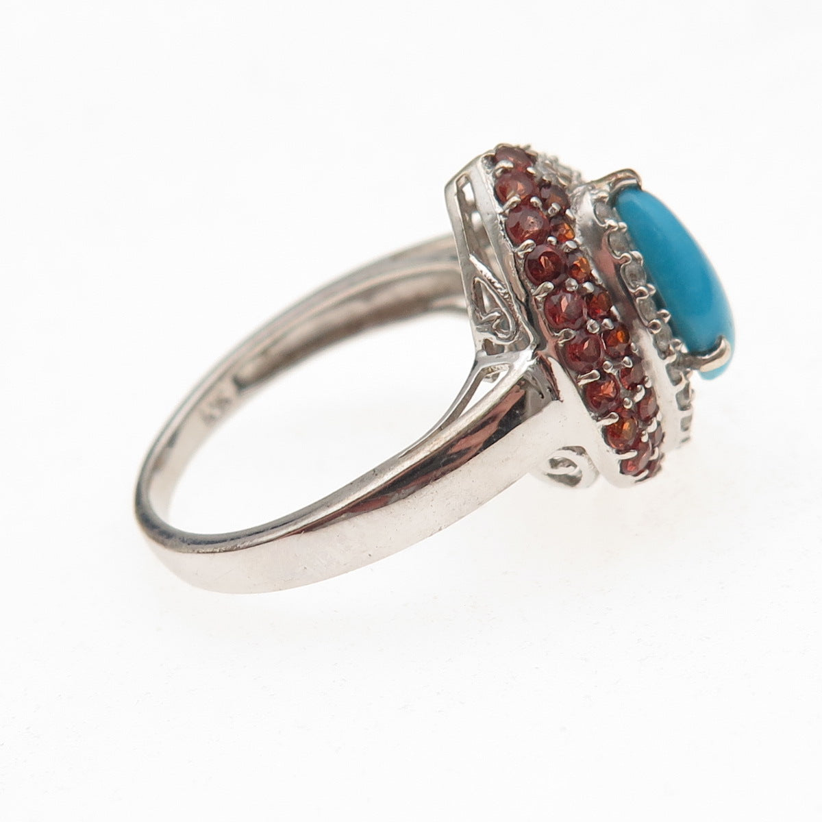 Chuck Clemency Sterling Silver Real Turquoise Garnet White Topaz Ring Size 8.25