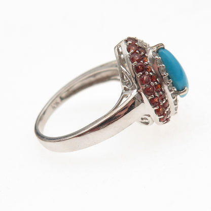 Chuck Clemency Sterling Silver Real Turquoise Garnet White Topaz Ring Size 8.25