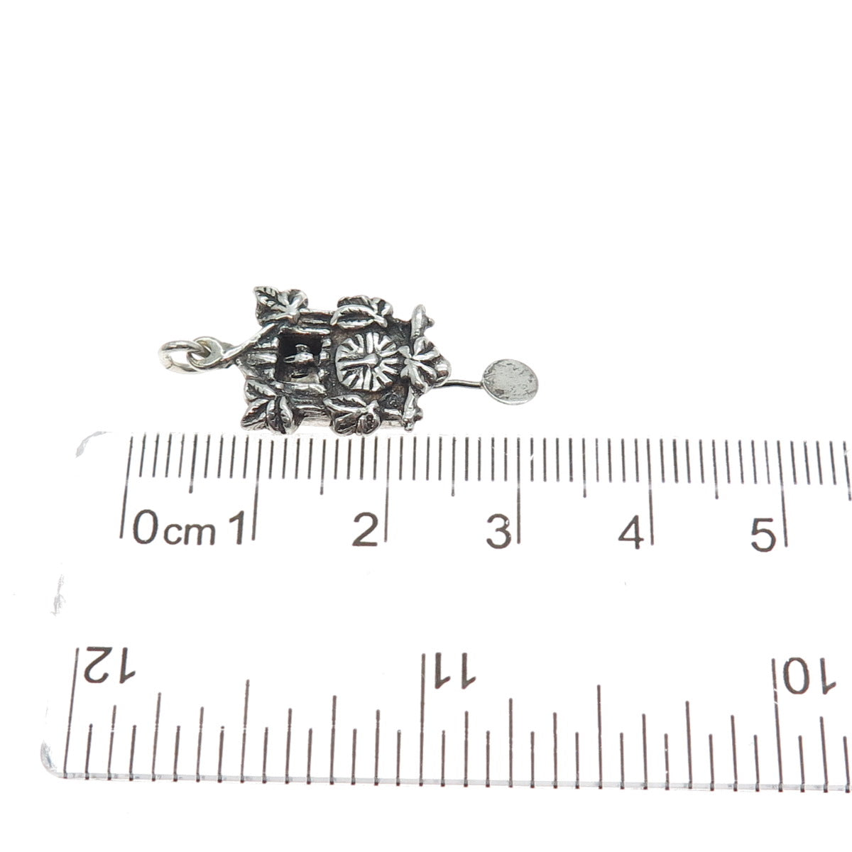 800 Silver Antique SP Cuckoo Clock Oxidized Minimalist Movable Charm Pendant
