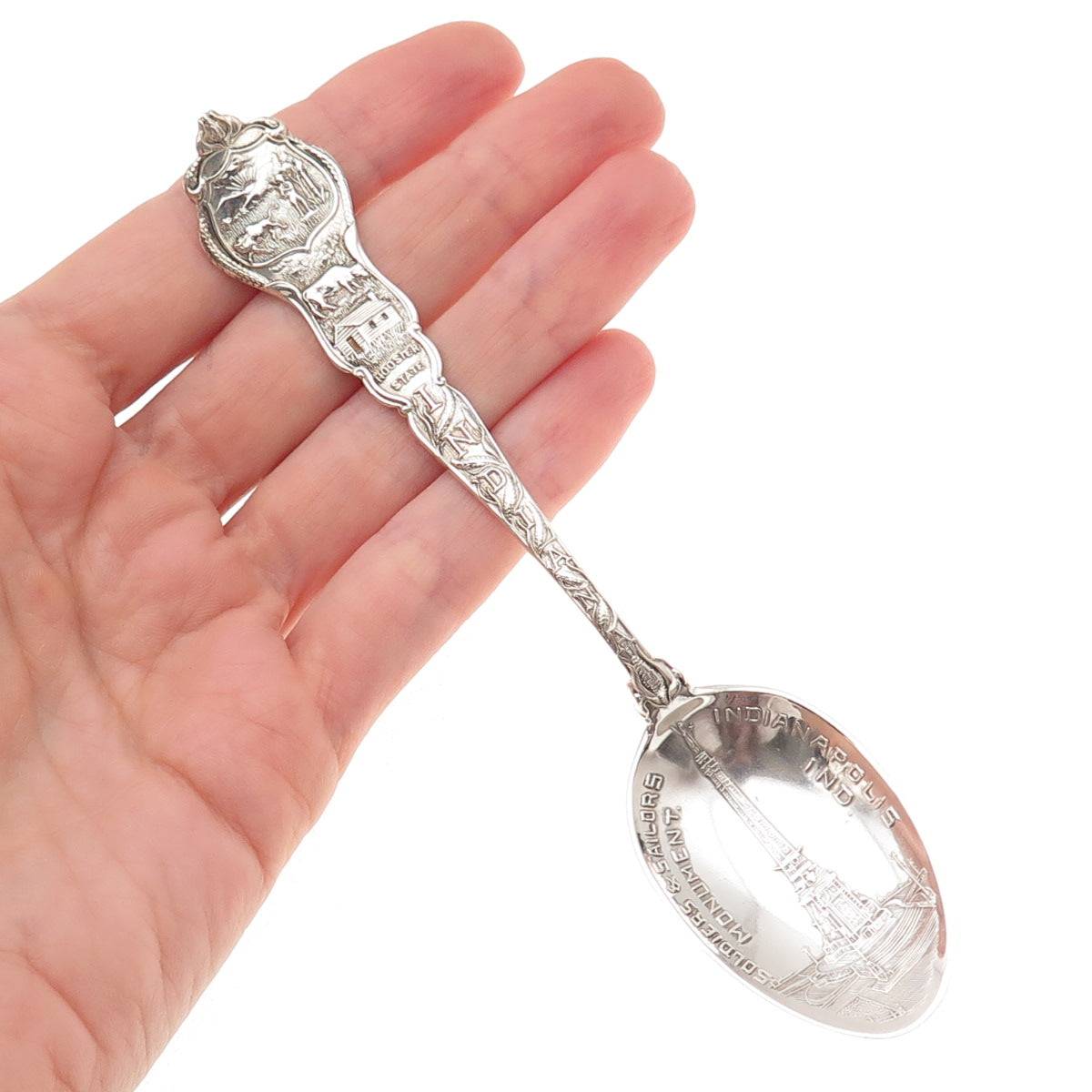 Paye & Baker 925 Sterling Antique Soldiers Sailors Monument Indiana Tea Spoon