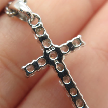 925 Sterling Silver Italy Round-Cut C Z Cross Cable Chain Necklace 16"
