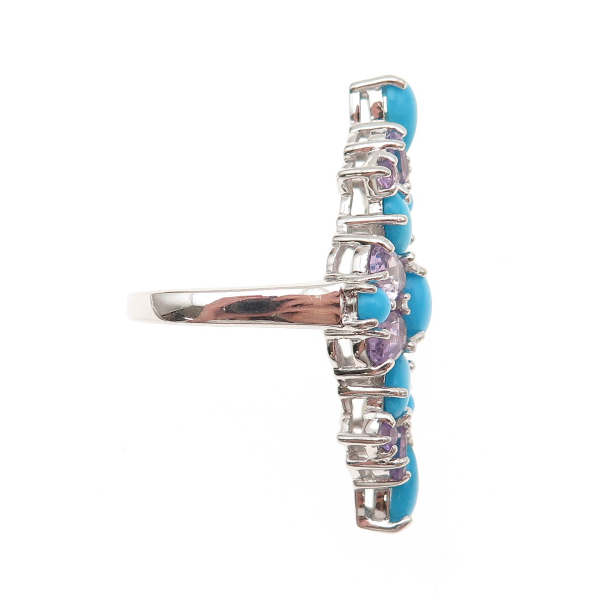 Chapal Zenray 925 Sterling Silver Real Turquoise & Amethyst Ring Size 8.25