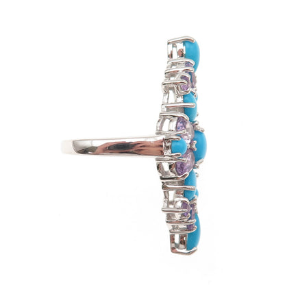 Chapal Zenray 925 Sterling Silver Real Turquoise & Amethyst Ring Size 8.25
