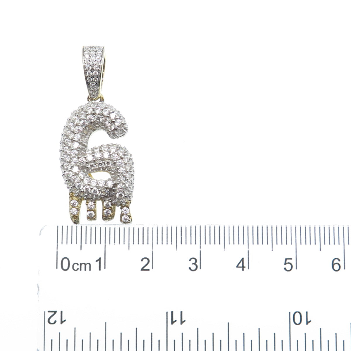 925 Sterling Silver Gold Plated Round-Cut Shaped C Z Letter G Sparkle Pendant