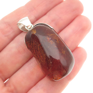 925 Sterling Silver Vintage Real Amber Modernist Charm Pendant