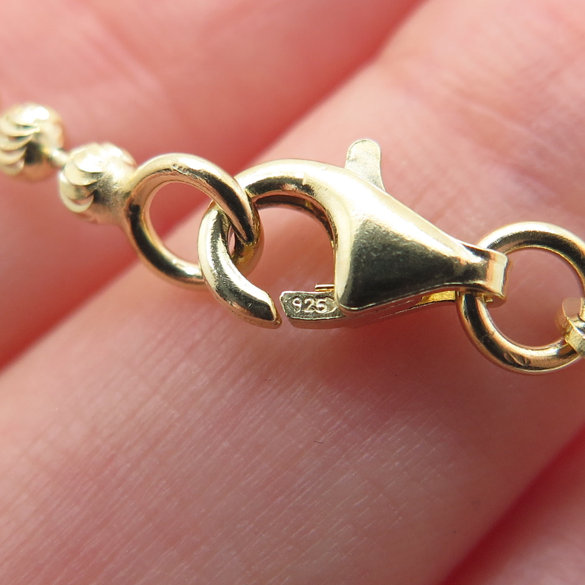 925 Sterling Gold Plated BSI Italy Diamond-Cut Ball Beaded Chain Necklace 24"