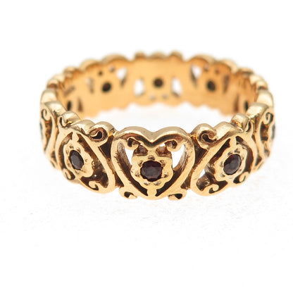 Franklin Mint Sterling Silver Gold Plated Vintage Real Garnet Heart Ring Size 10