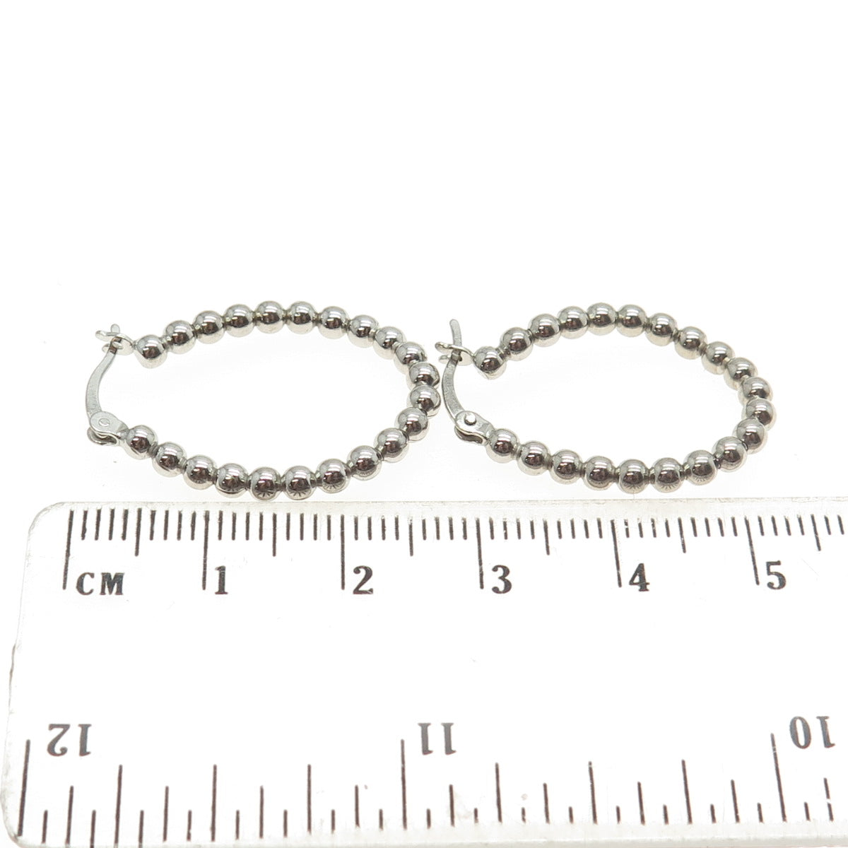 925 Sterling Silver Beaded Oval Hinged Earrings