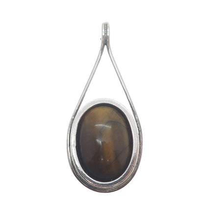 925 Sterling Silver Vintage Real Tiger Eye Gemstone Slide Pendant
