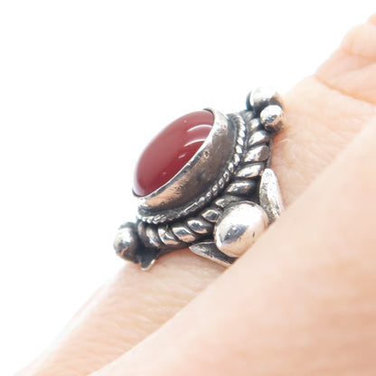925 Sterling Silver Vintage Real Carnelian Beaded Oxidized Ring Size 7.25