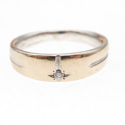 925 Sterling Silver 10K Gold Real Round-Cut Diamond Band Ring Size 11