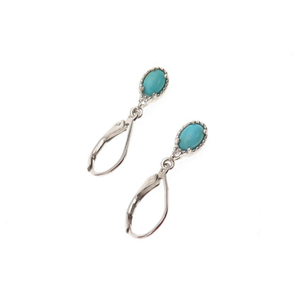925 Sterling Silver Real Sleeping Beauty Turquoise Dangle Earrings