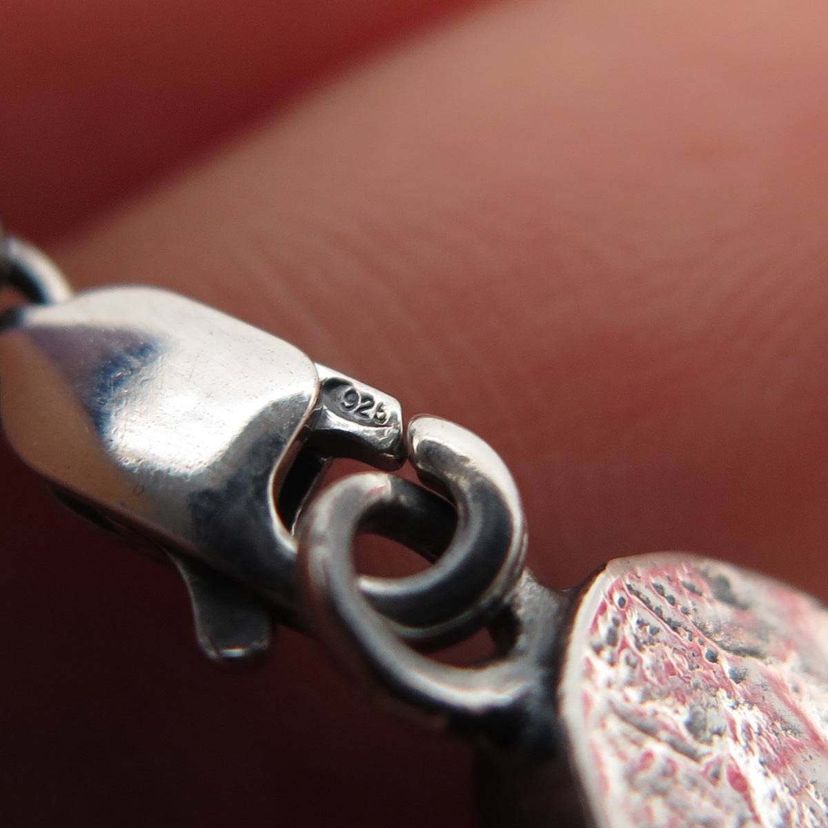 925 Sterling Silver Vintage Heart Tag Cable Link Oxidized Bracelet 7"