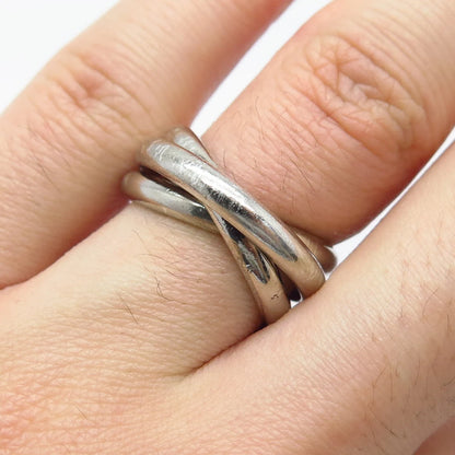 925 Sterling Silver Vintage Triple Interlocked Ring Size 6