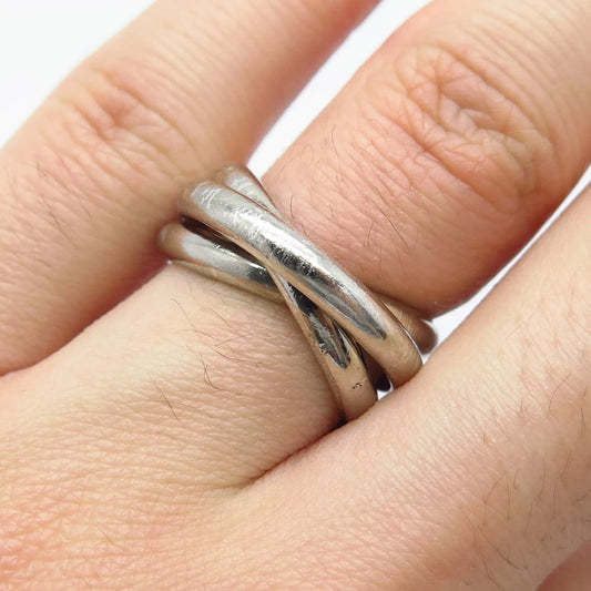 925 Sterling Silver Vintage Triple Interlocked Ring Size 6