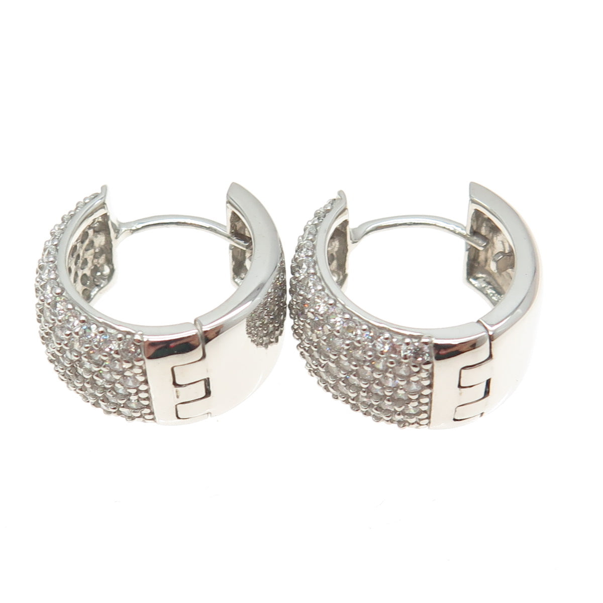 925 Sterling Silver Round-Cut C Z Sparkle Wide Hoop Earrings