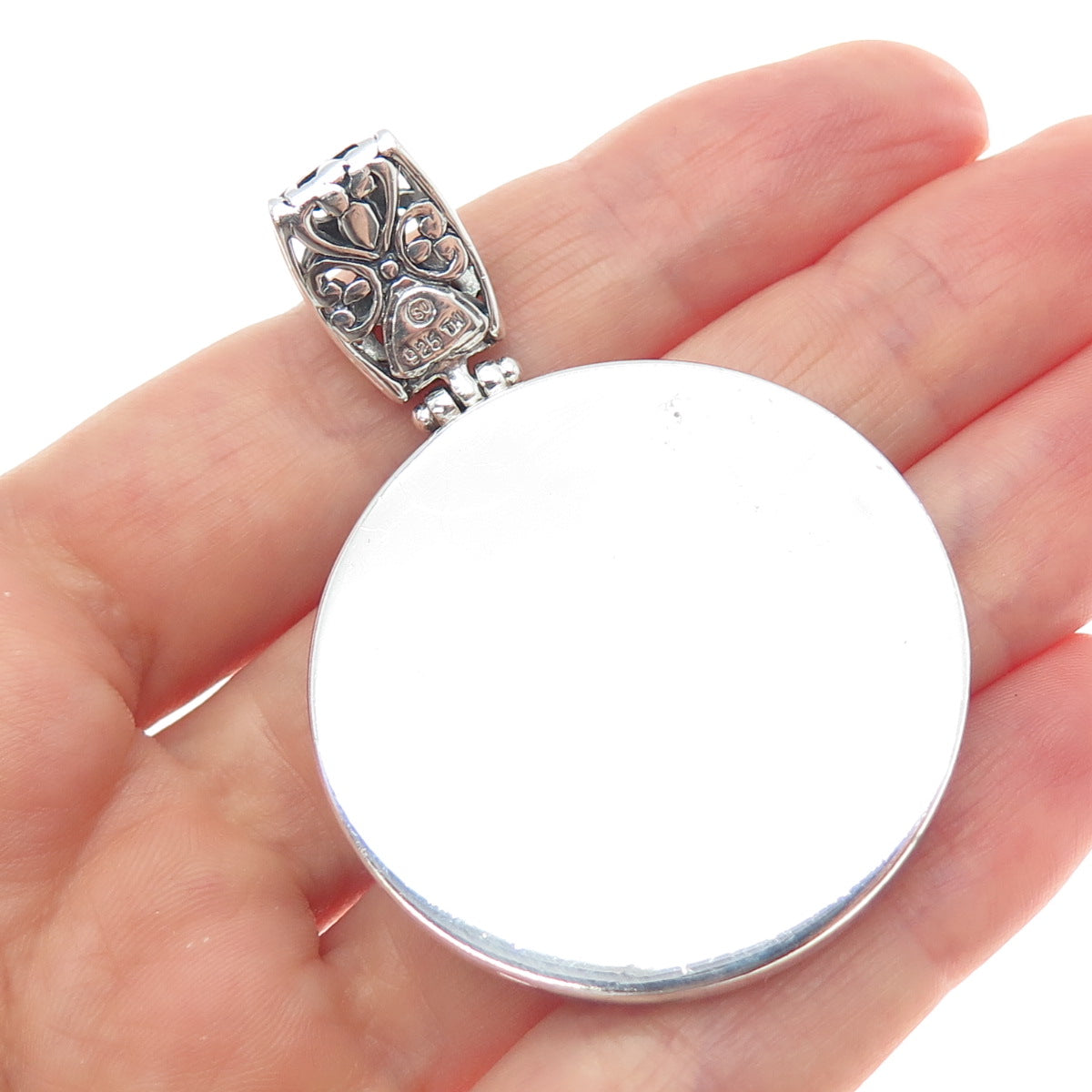 925 Sterling Silver Vintage Ornate Floral Oxidized Pendant