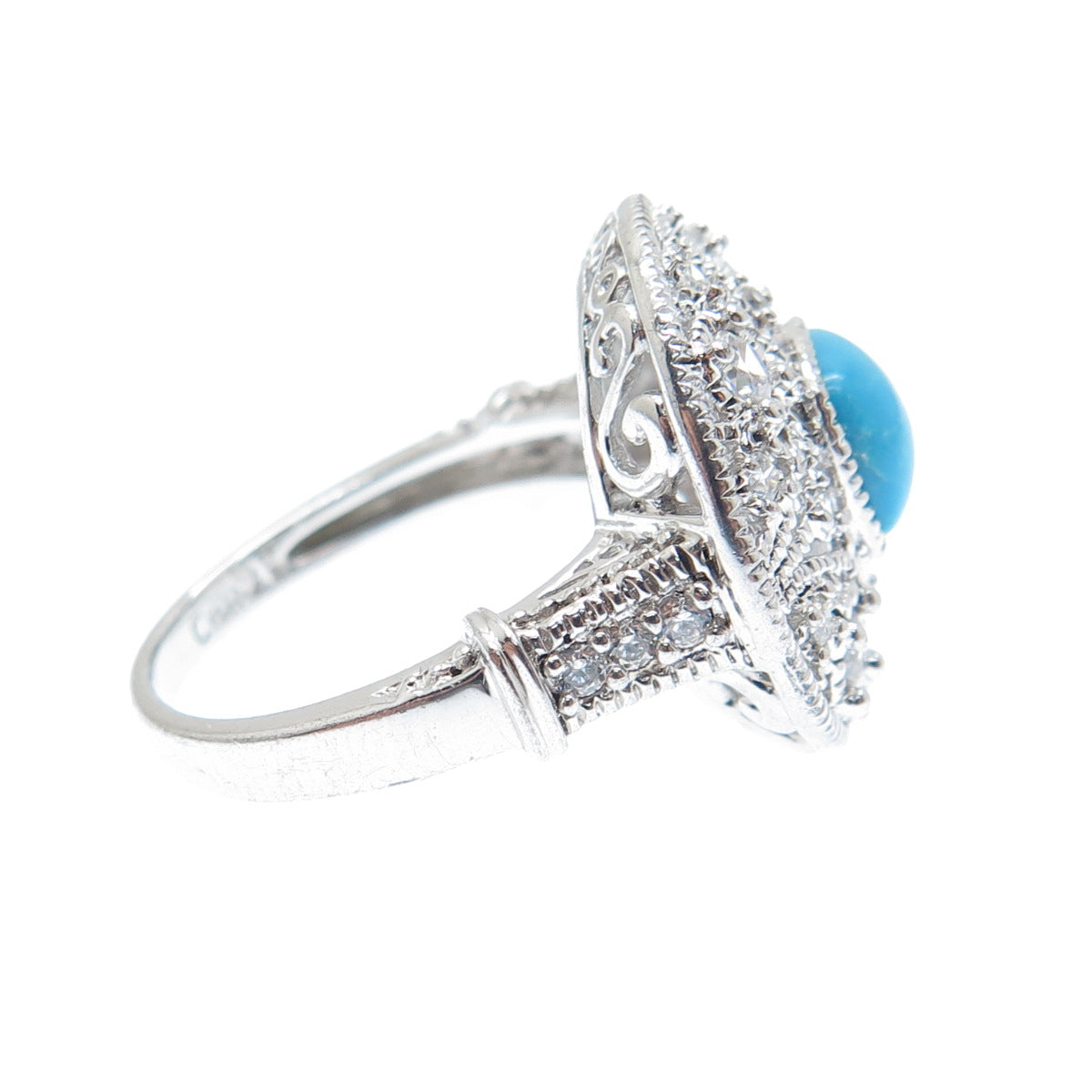 ROSS SIMONS 925 Sterling Silver Real Turquoise & Round-Cut C Z Ring Size 6.25