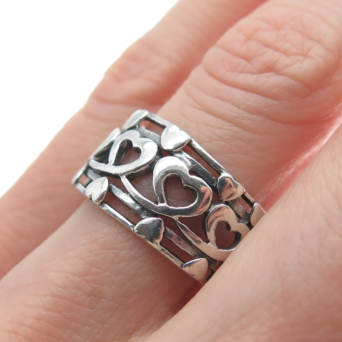 CHAPAL ZENRAY 925 Sterling Silver Vintage Heart Oxidized Ring Size 9.25
