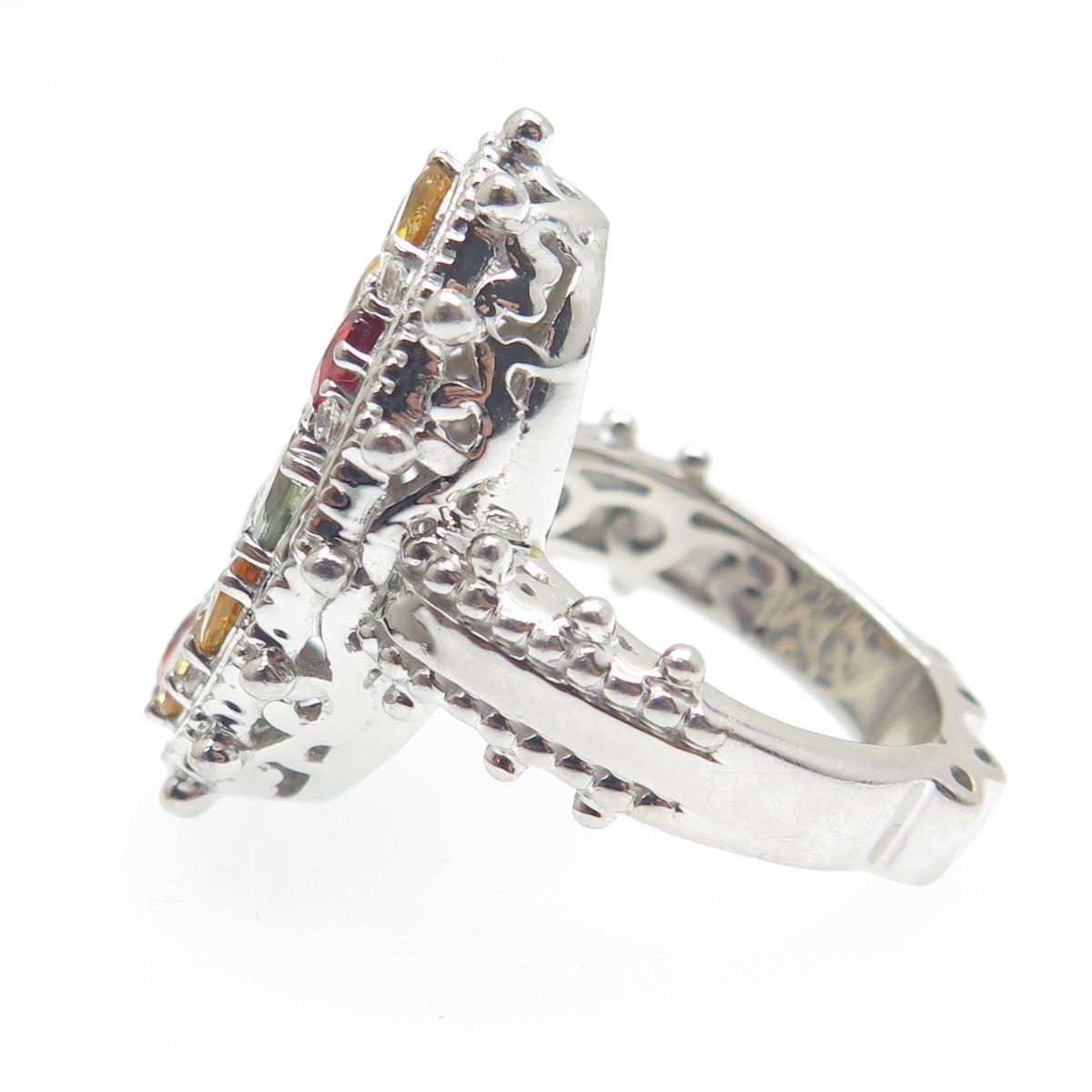 925 Sterling Silver Real Multi-Color Sapphire Cluster Ring Size 5.25