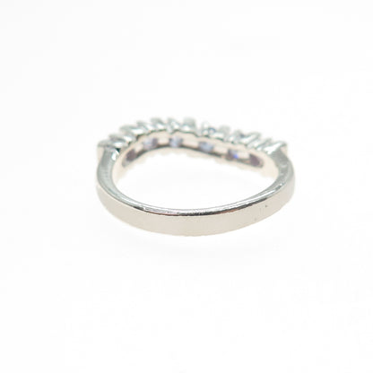 925 Sterling Silver Round-Cut C Z Wavy Half Eternity Band Ring Size 6