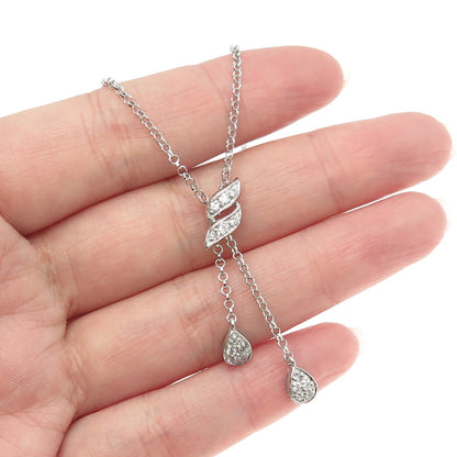 925 Sterling Silver Round-Cut C Z Drop Bolo Chain Necklace 18"