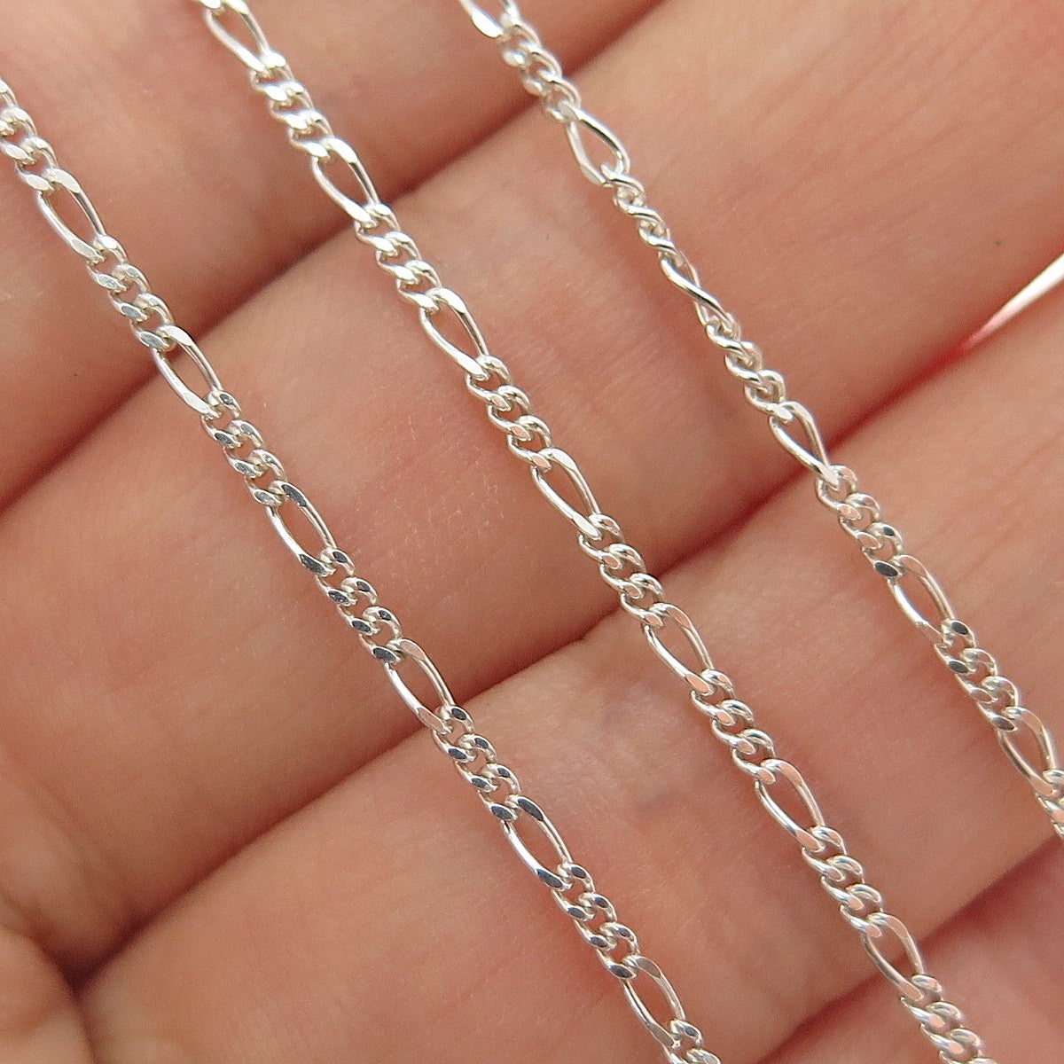 925 Sterling Silver Vintage Italy Figaro Chain Necklace 20"