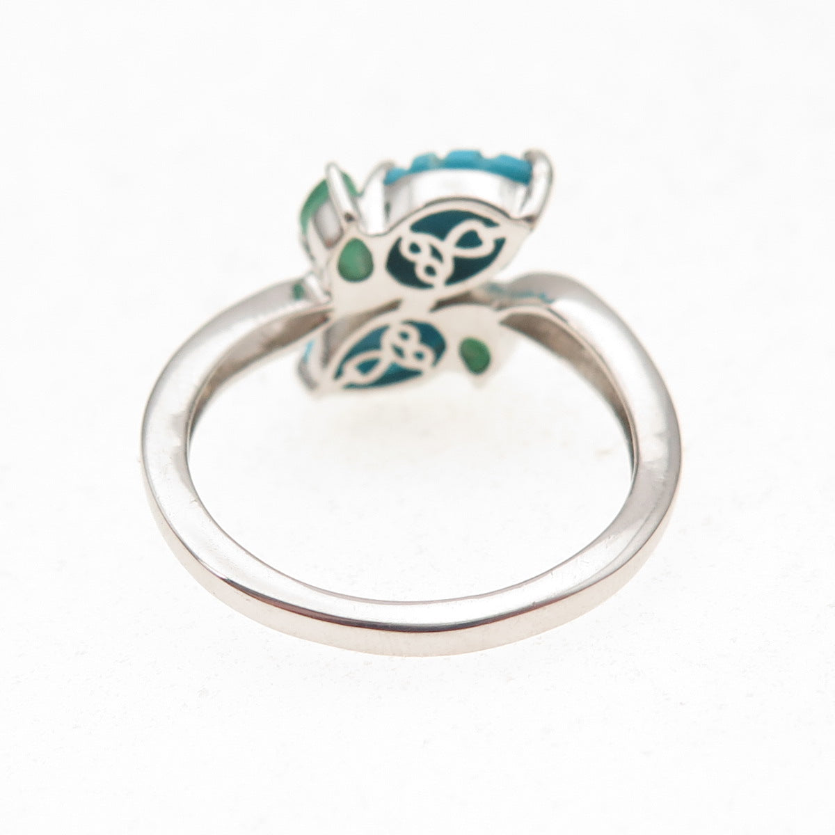 Chuck Clemency 925 Sterling Silver Real Turquoise Emerald Floral Ring Size 8.25