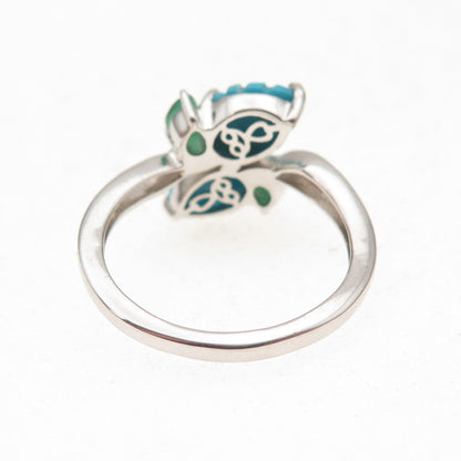 Chuck Clemency 925 Sterling Silver Real Turquoise Emerald Floral Ring Size 8.25