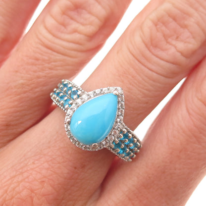 Chuck Clemency 925 Sterling Silver Real Turquoise Apatite & Topaz Ring Size 8