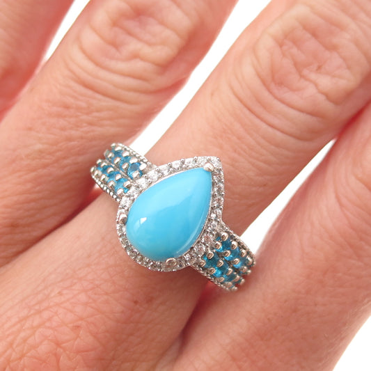 Chuck Clemency 925 Sterling Silver Real Turquoise Apatite & Topaz Ring Size 8