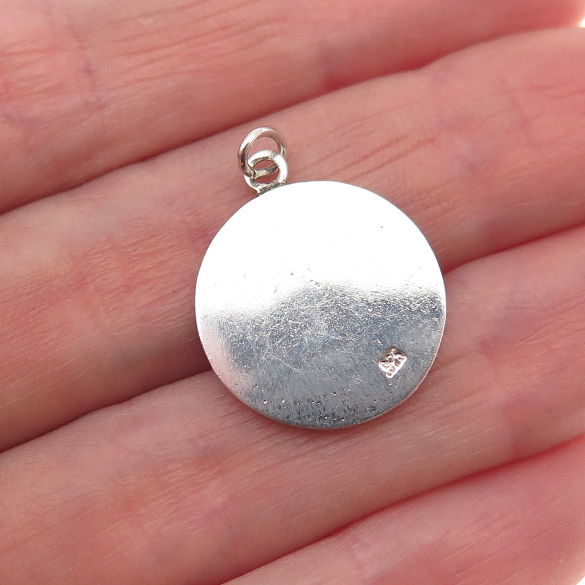925 Sterling Silver Vintage Family Heart Round Tag Mini Charm Pendant