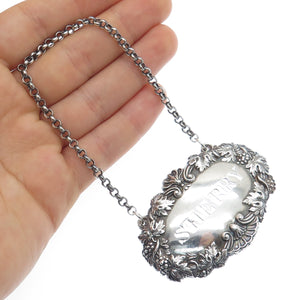 ROBINSON EDKINS & ASTON 925 Sterling Antique 1836 Birmingham Sherry Bottle Tag