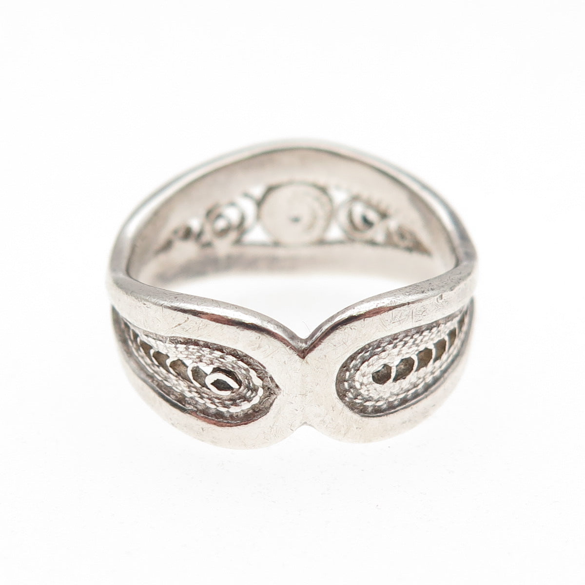 925 Sterling Silver Vintage Modernist Filigree Oxidized Ring Size 5.5