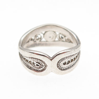 925 Sterling Silver Vintage Modernist Filigree Oxidized Ring Size 5.5