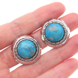 Cengiz 925 Sterling Silver Vintage Real Turquoise Modernist Clip On Earrings