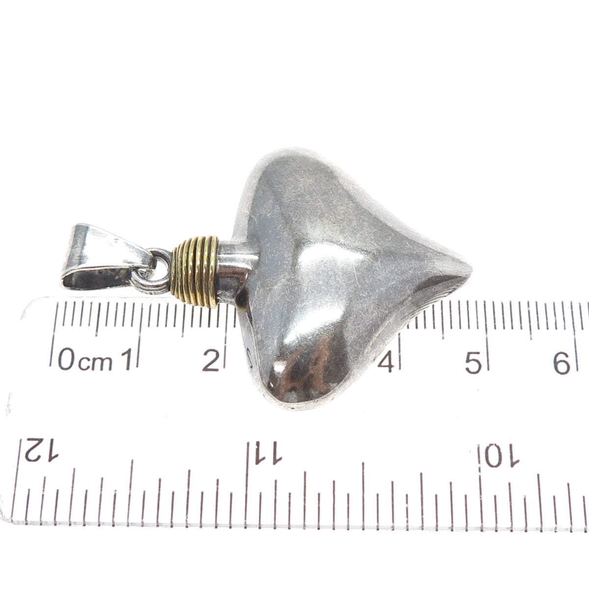 925 Sterling Silver 2-Tone Vintage Mexico Modernist Heart Oxidized Charm Pendant