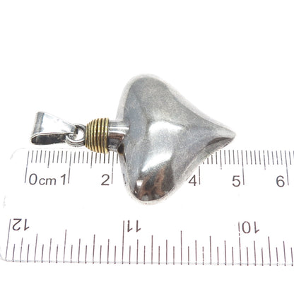 925 Sterling Silver 2-Tone Vintage Mexico Modernist Heart Oxidized Charm Pendant