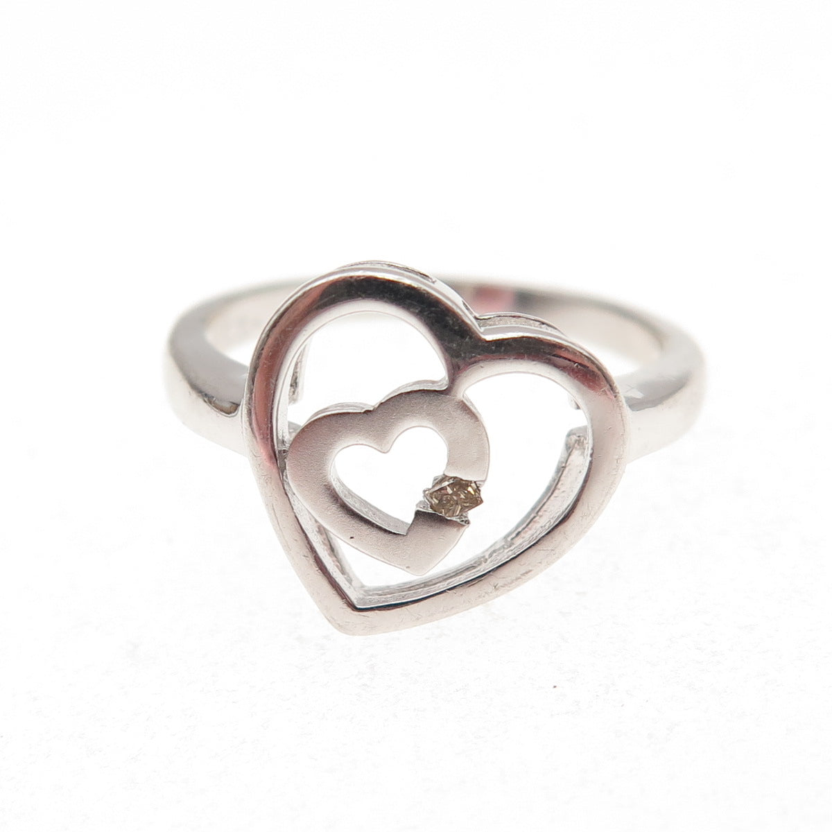 Jewelry Concepts 925 Sterling Silver Real Champagne Diamond Heart Ring Size 5.75