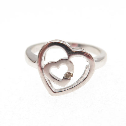 Jewelry Concepts 925 Sterling Silver Real Champagne Diamond Heart Ring Size 5.75