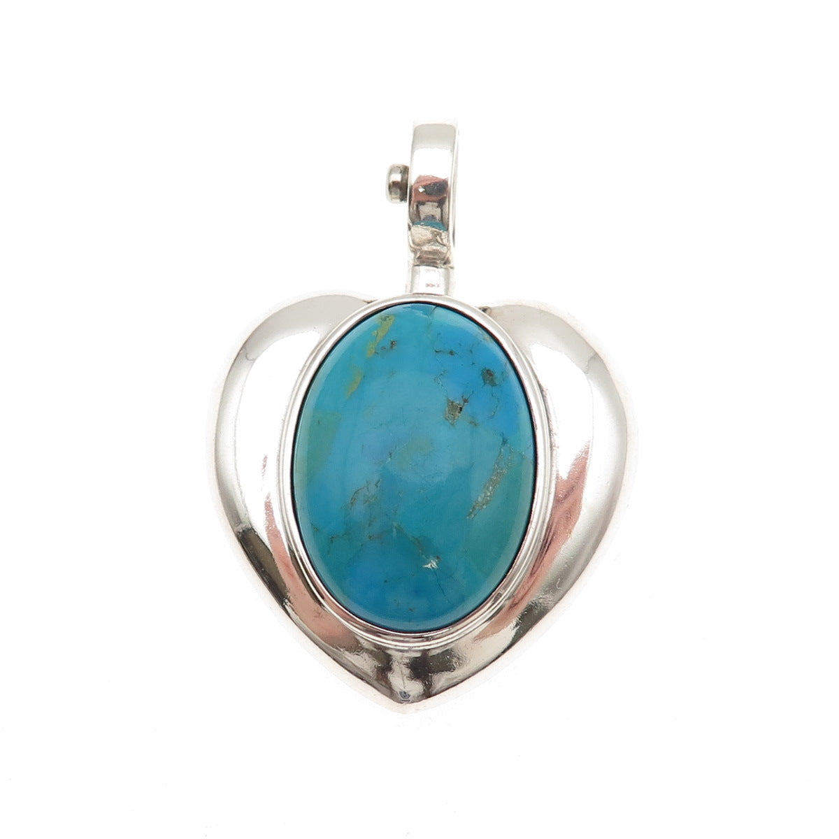 ESPO Joseph Esposito Sterling Silver Vintage Real Turquoise Heart Clip Pendant