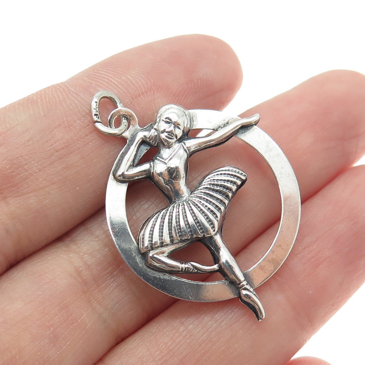 BEAU 925 Sterling Silver Antique Art Deco Ballet Dancer 3D Pendant