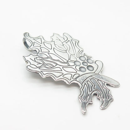 925 Sterling Silver Vintage Etched Floral Pin Brooch / Pendant