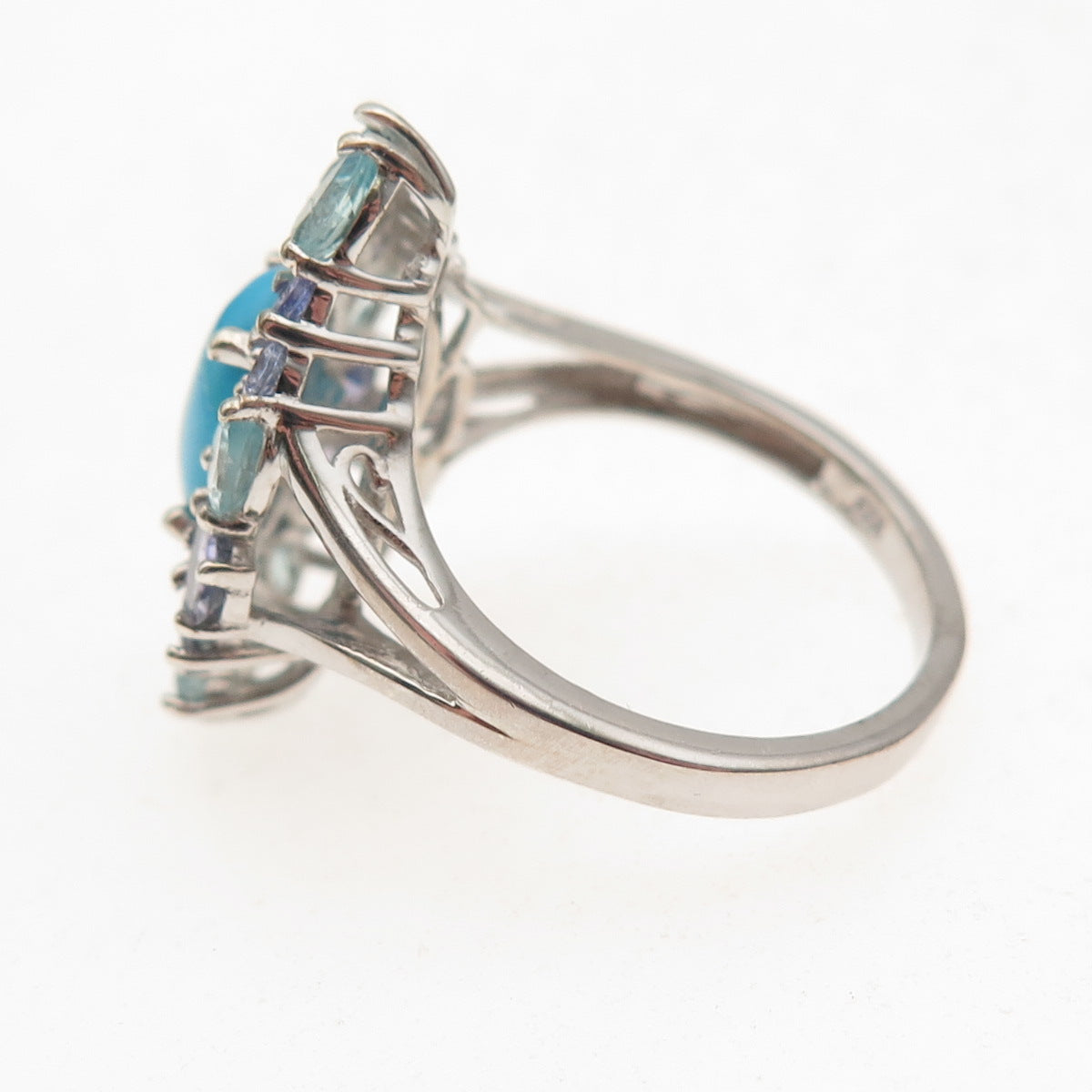 Chuck Clemency 925 Sterling Real Turquoise Tanzanite & Aquamarine Ring Size 8.25
