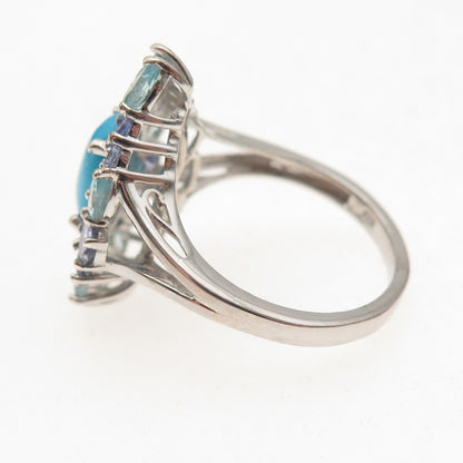 Chuck Clemency 925 Sterling Real Turquoise Tanzanite & Aquamarine Ring Size 8.25