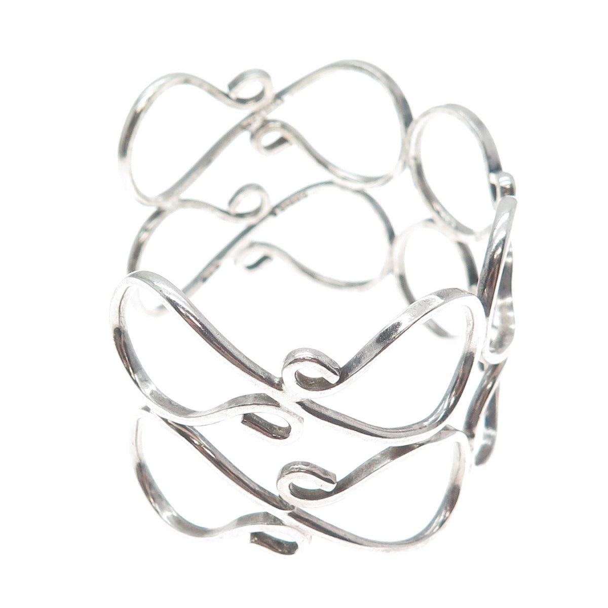 925 Sterling Silver Vintage Mexico Infinity Ornate Adjustable Cuff Bracelet 7"