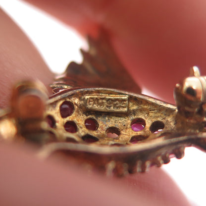 925 Sterling Gold Plated Vintage Real Ruby Hummingbird Brooch (missing 1 stone)