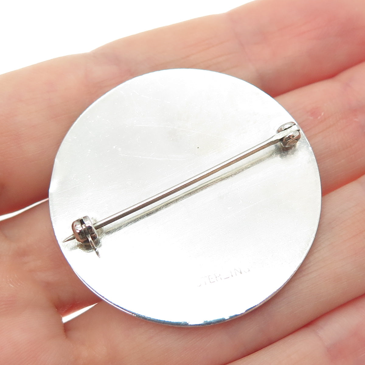 925 Sterling Silver Vintage Flower Blossom Round Pin Brooch