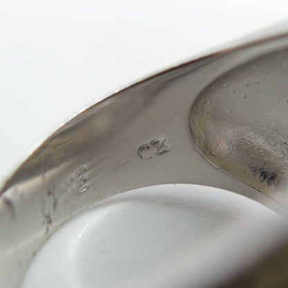 925 Sterling Silver Clear Quartz Canary & White C Z Dome Ring Size 6