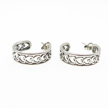 925 Sterling Silver Vintage Heart Link Oxidized Hoop Earrings